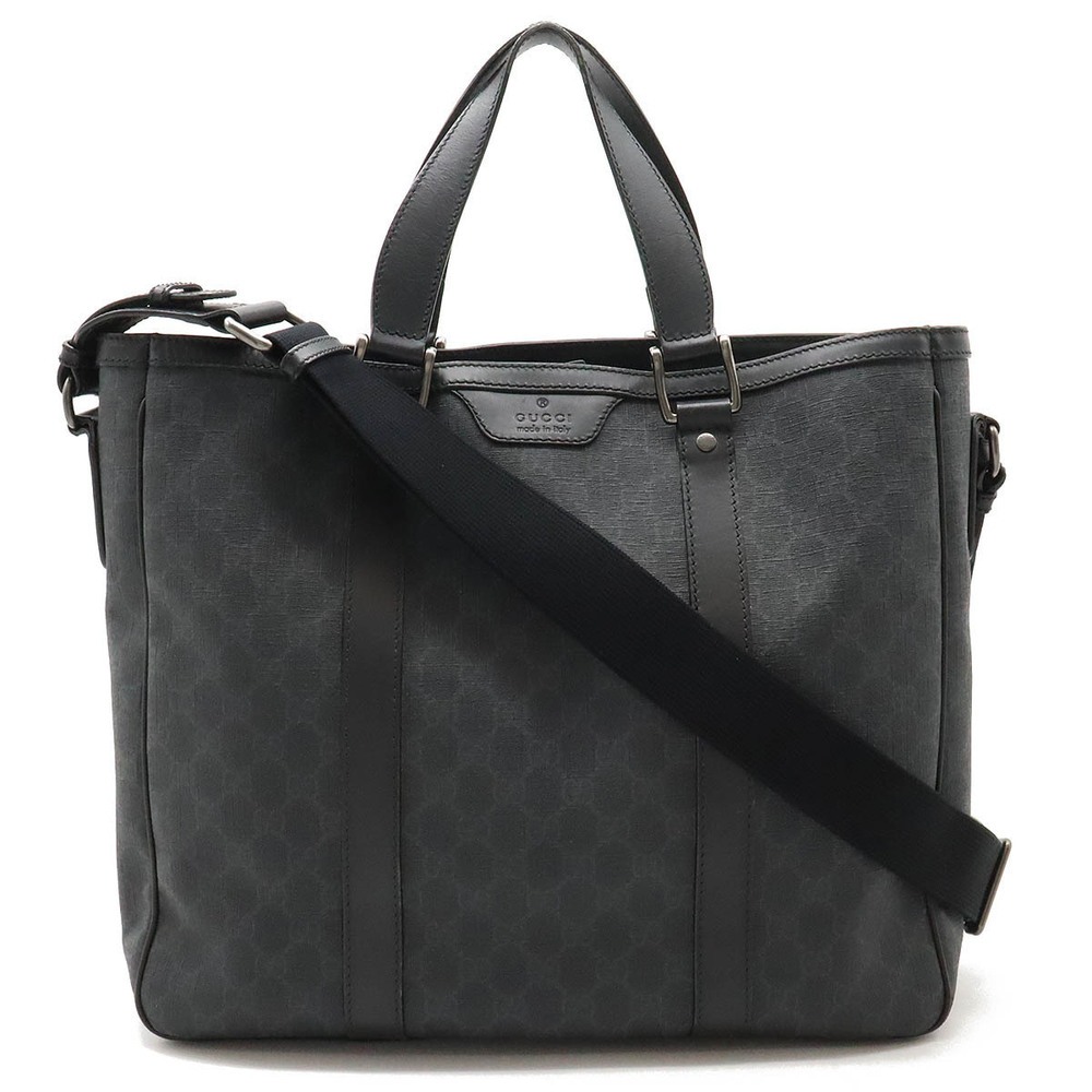 Gucci GG Supreme Tote Bag Crossbody Leather Gray Black